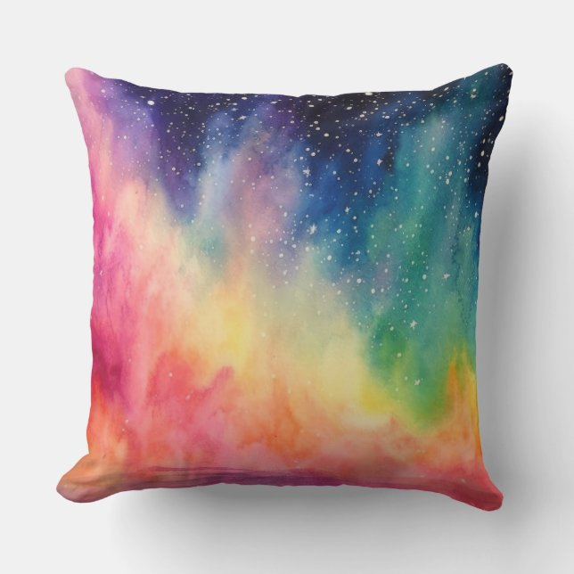 Night Sky Rainbow Aquarel Abstracte kunst Kussen (Voorkant)