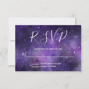 Night Sky Starlight Paarse bruiloft RSVP Kaartje