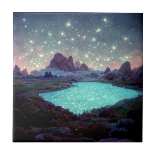 Night Sky Stars Fantasy Landschap Tegeltje (Voorkant)