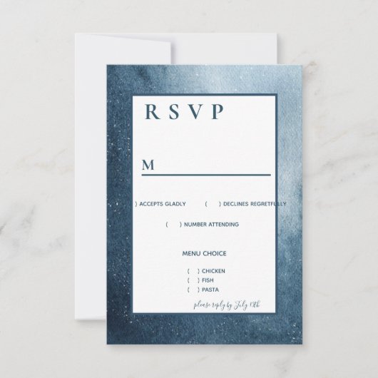 Night Sky Stars Navy Blue White Menu RSVP (Voorkant)