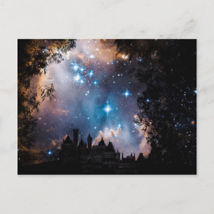 Night Sky Stars Tree Castle Briefkaart