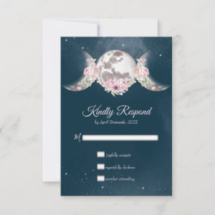Night Sky Triple Moon Pink & Blue Handfasting RSVP Kaartje