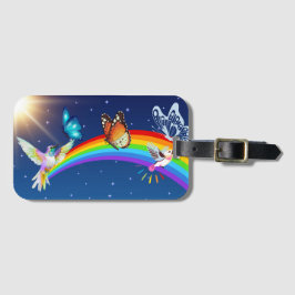Night Sky, twee vogels, vlinders en een regenboog Bagagelabel