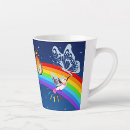Night Sky, twee vogels, vlinders en een regenboog Latte Mok