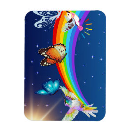 Night Sky, twee vogels, vlinders en een regenboog Magneet