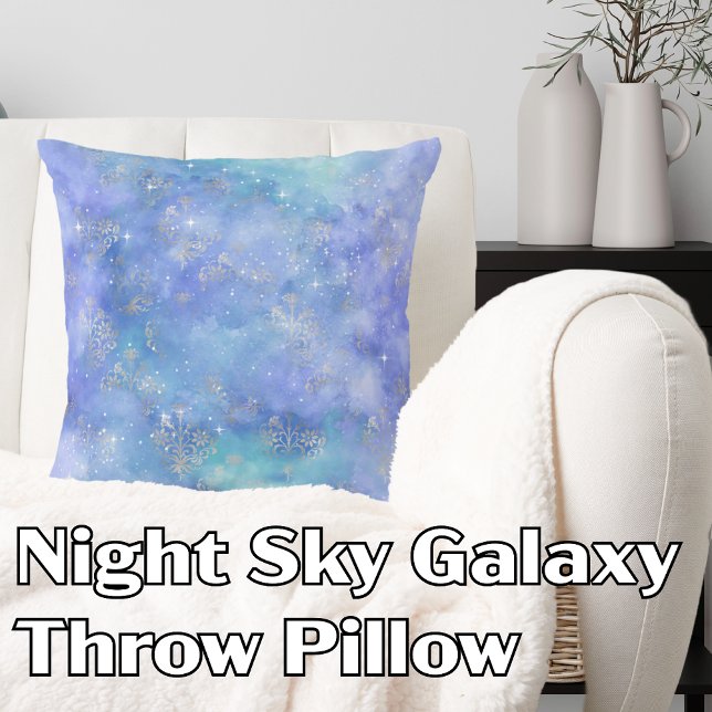 Night Sky Waterverf Galaxy Paarse Blue Silver Kussen (Night Sky Galaxy Purple Blue Silver Groovy abstract Throw Pillow)