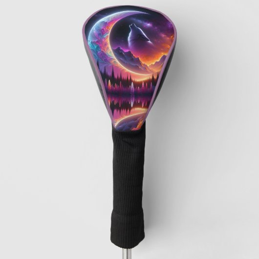 Night Sky Wolf Crescent Moon Lavender Golfheadcover (Voorkant)