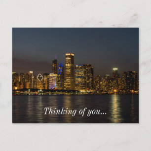 Night Skyline Chicago Pano denkt aan jou Briefkaart