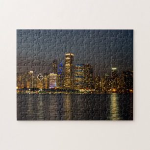 Night Skyline Chicago Pano Legpuzzel