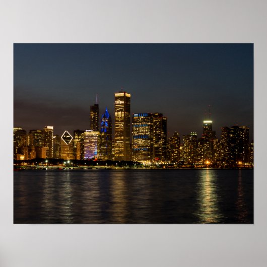 Night Skyline Chicago Pano Poster (Voorkant)