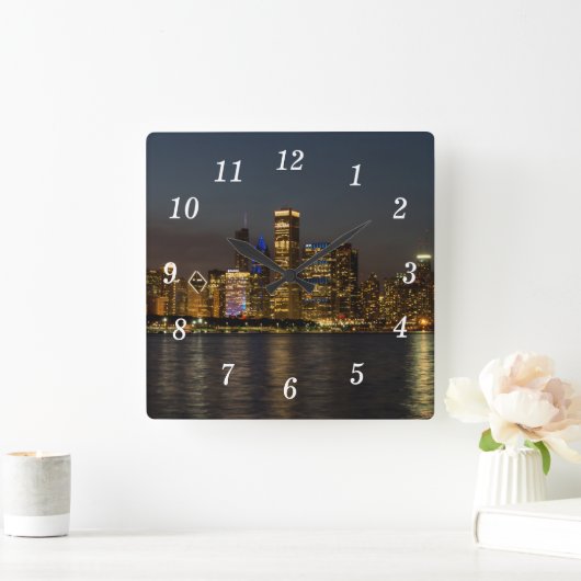 Night Skyline Chicago Pano Wandklok Vierkante Klok (Huis)