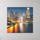 Night Skyline met Full Moon: Digitaal schilderen o Canvas Afdruk (Voorkant)