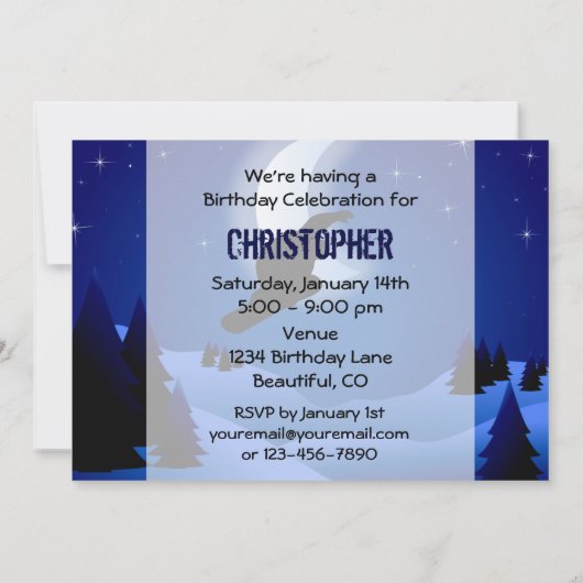 Night Snowboarding Mountain verjaardagsuitnodiging Kaart (Achterkant)