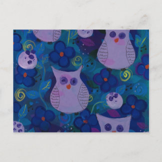 Night Song with Owls, Blue Briefkaart