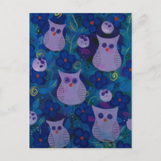 Night Song with Owls, Blue Briefkaart