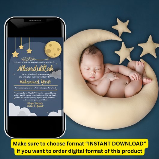 Night Star bleu musulman bébé garçon faire-part de