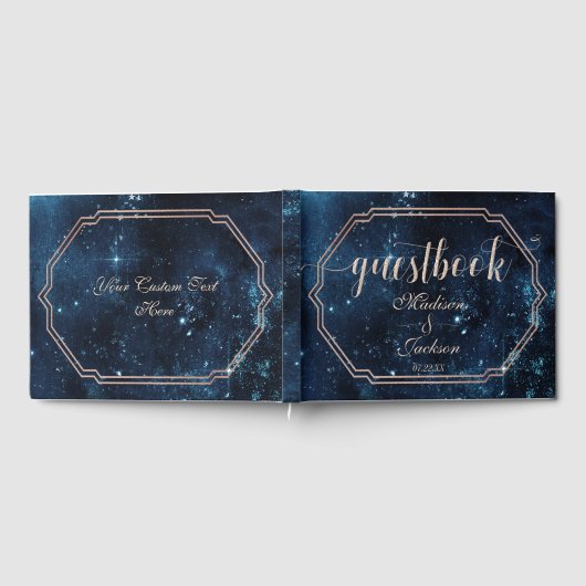 Night Star Sky Celestial Galaxy Bruiloft Monogram Gastenboek (Volledig)