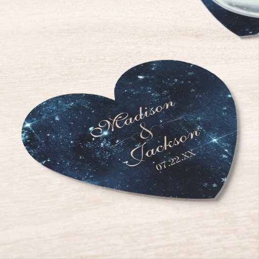 Night Star Sky Celestial Galaxy Bruiloft Monogram Kartonnen Onderzetters (Gekanteld)
