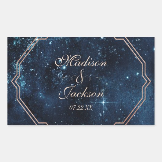 Night Star Sky Celestial Galaxy Bruiloft Monogram Rechthoekige Sticker (Voorkant)