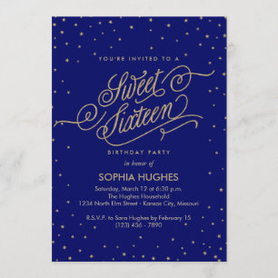 Night Stars Blue & Gold Sweet Sixteen-partij Kaart