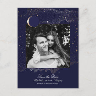 Night Stars Navy en Gold Photo Save the Date Aankondigingskaart