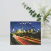 Night Uitzicht Houston Texas  Retro Reizen Briefkaart (Staand voorkant)