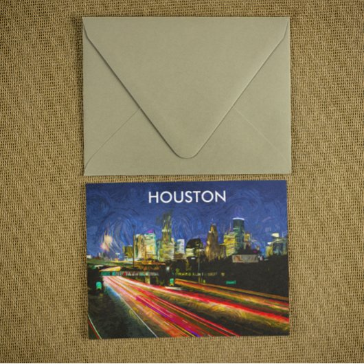 Night Uitzicht Houston Texas  Retro Reizen Briefkaart
