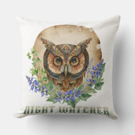 Night Watcher Boho Owl Illustration Kussen