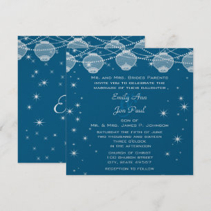 Night Wedding Blauwgroen & Zilveren Lantaarns Ster Kaart