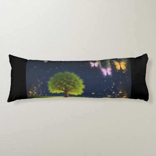 Night Willow Tree met vlinders en vuurvliegjes Lichaamskussen (Voorkant)
