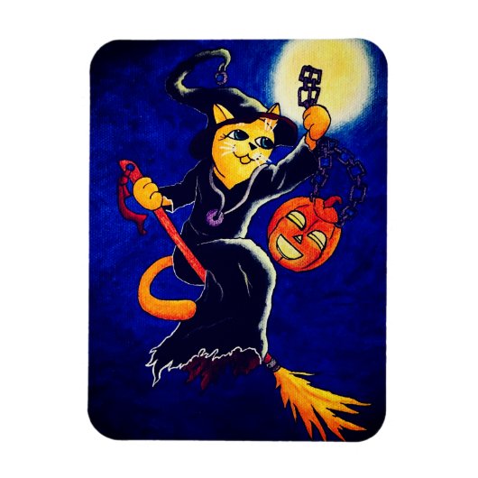 Night Witch Cat Magneet (Verticaal)