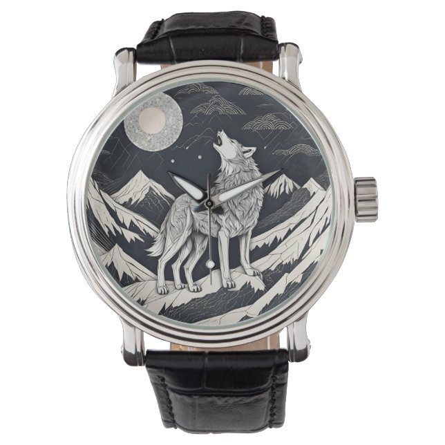 Night Wolf Howl - Moonlight & Forest esthetiek Horloge (Voorkant)