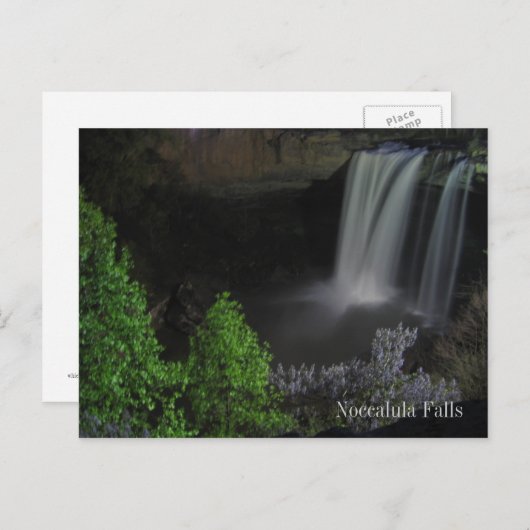 "Nightfall/Waterfall" — Noccalula-Herfsten Briefkaart (Voorkant / Achterkant)