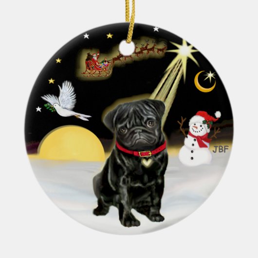 NightFlight- Black Pug (#13) Keramisch Ornament (Voorkant)