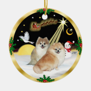 NightFlight- Twee Pomeranians Keramisch Ornament