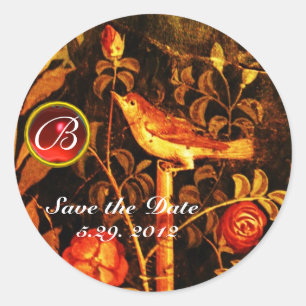 NIGHTINGALE MET ROZEN MONOGRAM Red Yellow Black Ronde Sticker