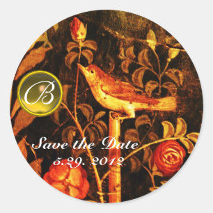 NIGHTINGALE MET ROZEN MONOGRAM Red Yellow Black Ronde Sticker