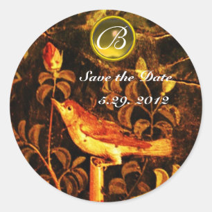 NIGHTINGALE MET ROZEN MONOGRAM Red Yellow Black Ronde Sticker