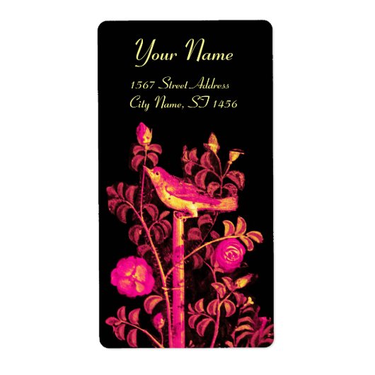 NIGHTINGALE MET ROZEN, Roze Fuchsia Black Yellow Etiket (Voorkant)