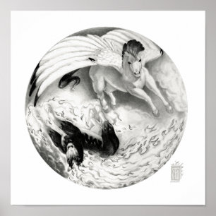 Nightmare/Mesa Pegasus Yin Yang in zwart en wit Poster