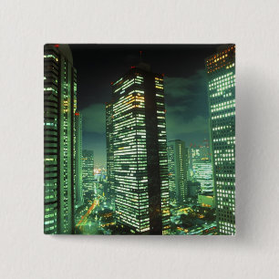 Nightscape, Shinjuku, Tokyo, Japan Vierkante Button 5,1 Cm
