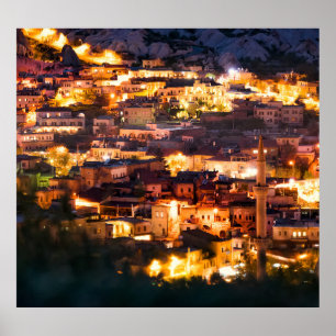 Nighttime Goreme scene, Cappadocië, Turkije. Poster