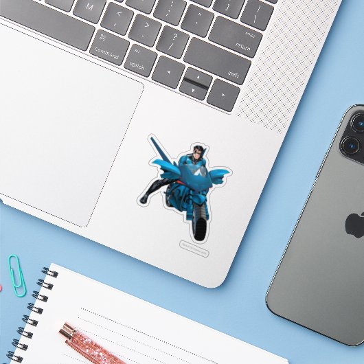 Nightwing op de fiets sticker (Laptop met iPhone)