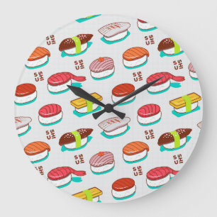 nigiri sushi, doodle patroon grote klok