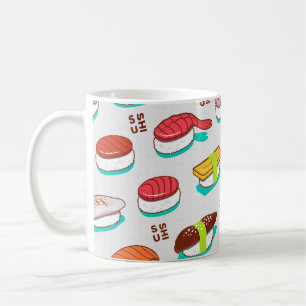 nigiri sushi, doodle patroon koffiemok