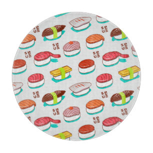 nigiri sushi, doodle patroon snijplank