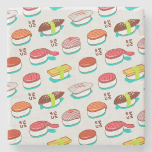nigiri sushi, doodle patroon stenen onderzetter