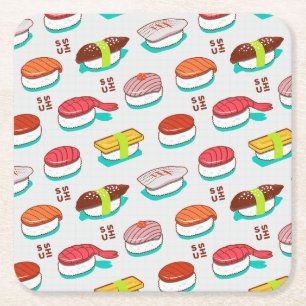  nigiri sushi, doodle patroon vierkante kartonnen onderzetter