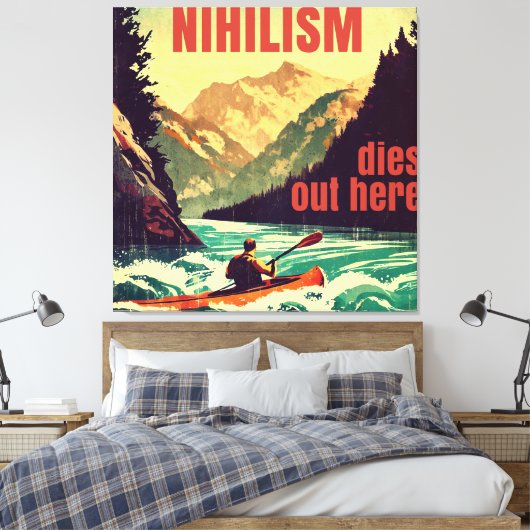 Nihilisme sterft hier door kajakken canvas afdruk (Insitu (Slaapkamer))