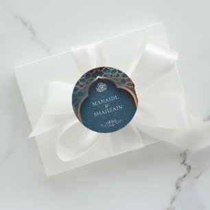 Nijlblauw Islamitische 3D Arch Elegante Huwelijksg Ronde Sticker